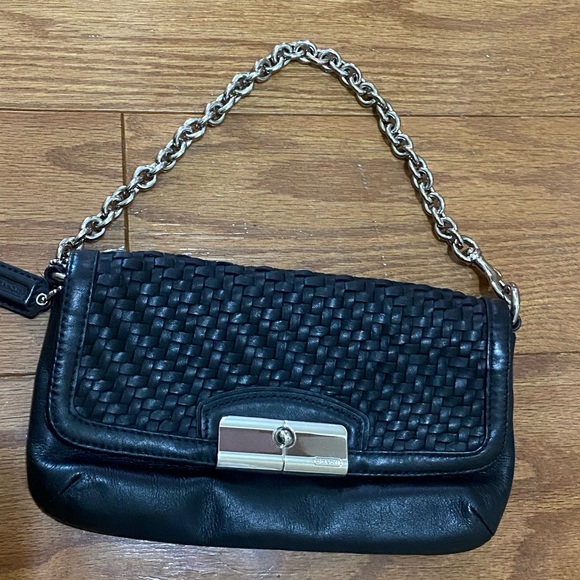 Coach Handbags - Coach Black Woven Leather Wristlet with Silver Accents